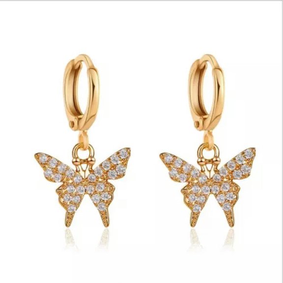 K-KED style Colour butterfly earring Ear Stud Fashion Gift Jewellery-Gold
