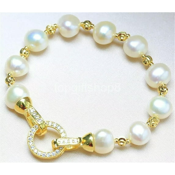 K-KED white 11-12mm Natural baroque cultured freshwater pearl Bracelets 7.5"
