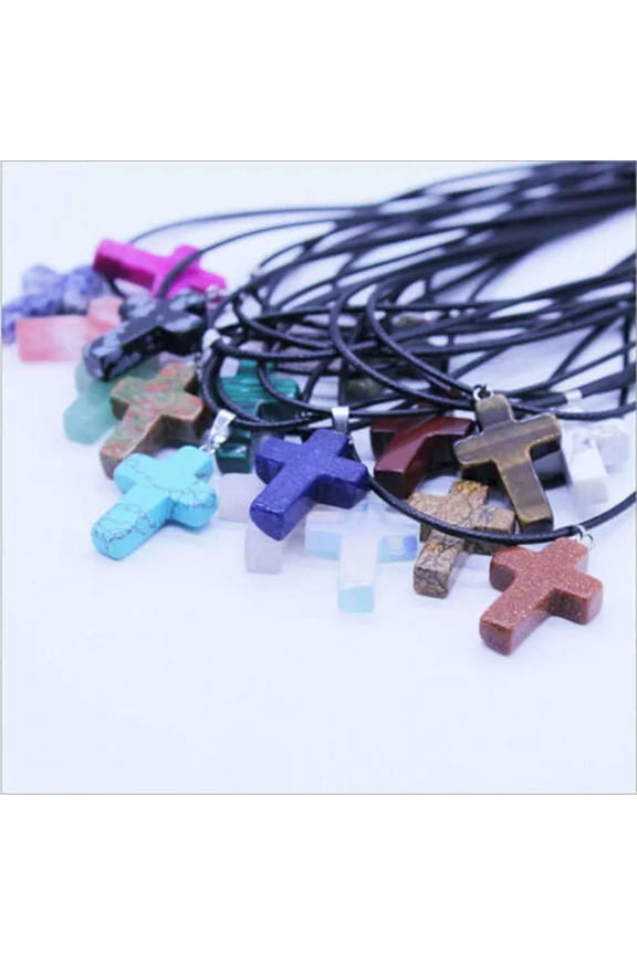 wholesale 30PCS Natural Stone cross Pendant Necklace 28*18*5mm