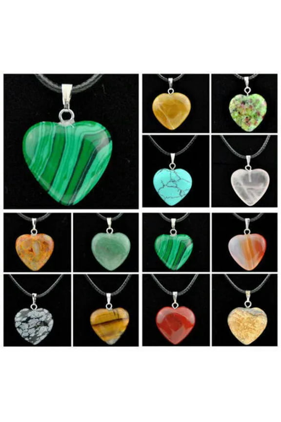 wholesale 30pcs heart-shaped natural stone Crystal Gemstone pendant necklace
