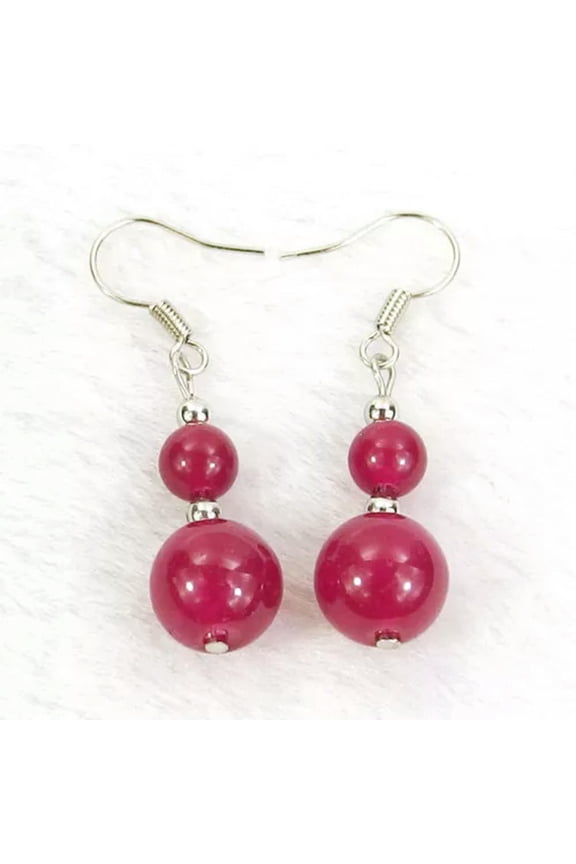 women's fashion drop dangle earrings 6mm 10mm natural gemstone stone beads-Fuchsia Jade