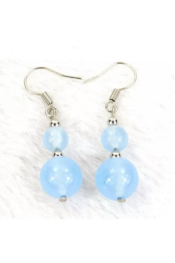 women's fashion drop dangle earrings 6mm 10mm natural gemstone stone beads-Light Blue Jade