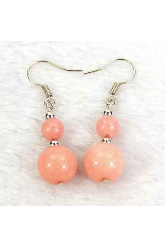 women's fashion drop dangle earrings 6mm 10mm natural gemstone stone beads-Light Pink Jade