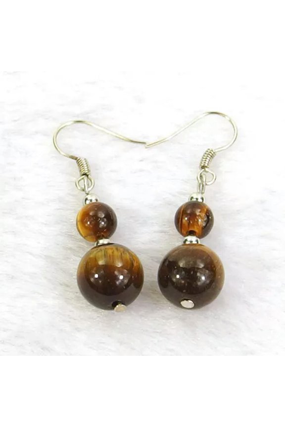 women's fashion drop dangle earrings 6mm 10mm natural gemstone stone beads-Tiger's Eye Jasper
