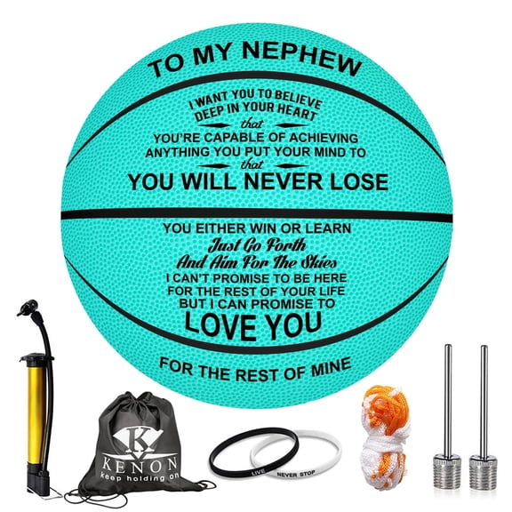 K KENON Customized Engraved Basketball Personalized Blue Basketball for Nephew Boy Birthday You Will Never Lose (for Nephew)