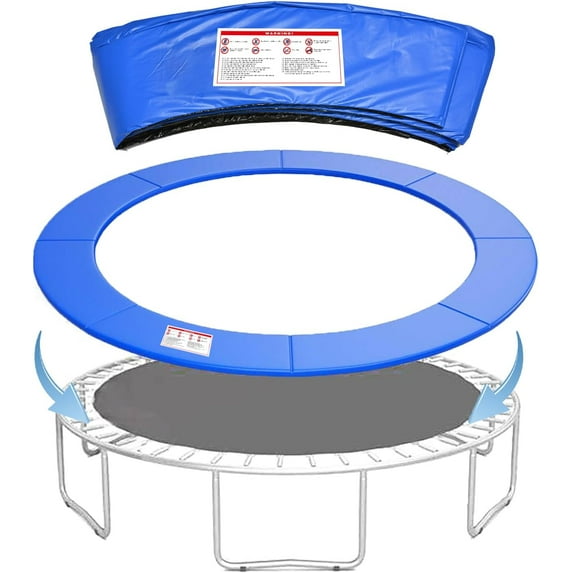 K KENSONE Trampoline Replacement Safety Pad, 12ft Trampoline Spring Cover with Foam Padding, No Holes for Poles, Round, Blue