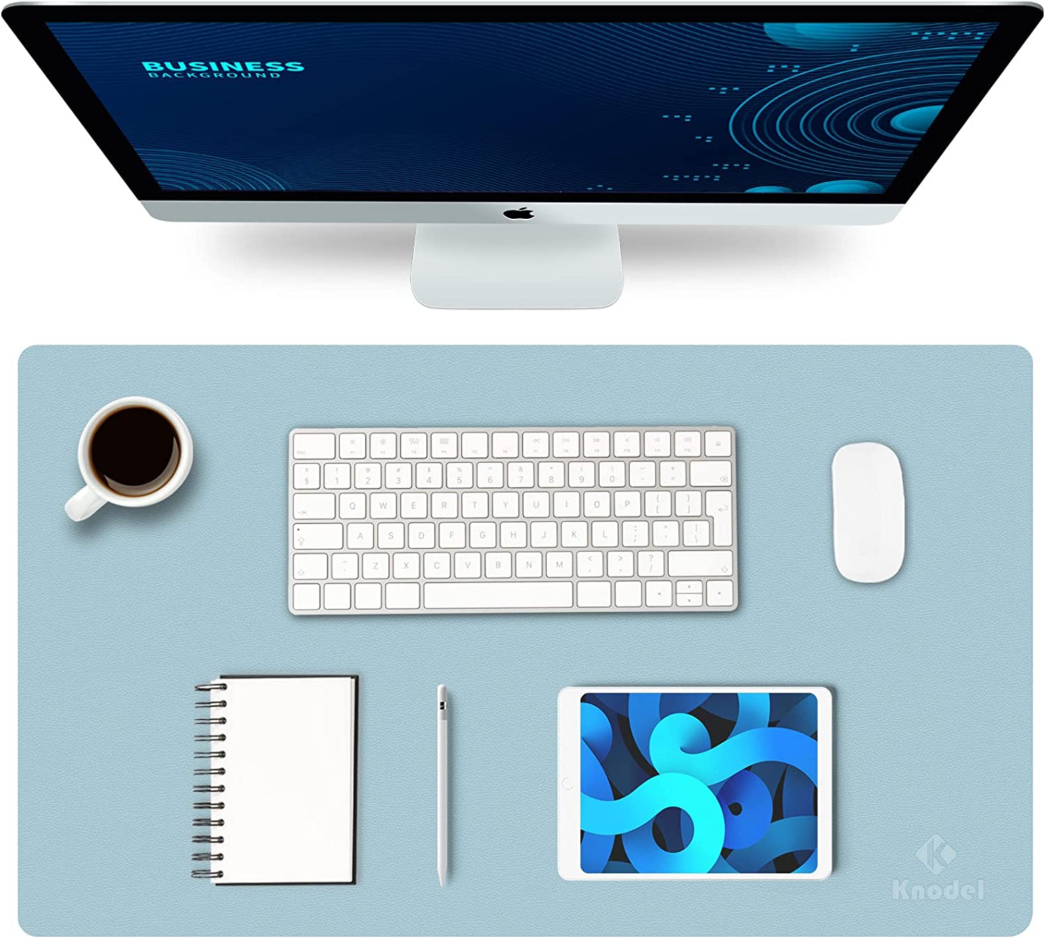 K KNODEL Desk Mat, Mouse Pad, Desk Pad, Waterproof Desk Mat for Desktop, Leather  Desk Pad for Keyboard and Mouse, Desk Pad Protector for Office and Home  (Light Blue, 23.6
