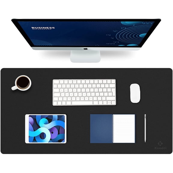 K KNODEL Large Office Leather Desk Mat, Mouse and Keyboard Pad, Computer Laptop Desktop Protector Cover, Writing Pad Blotter (31.5"x15.7", Black)
