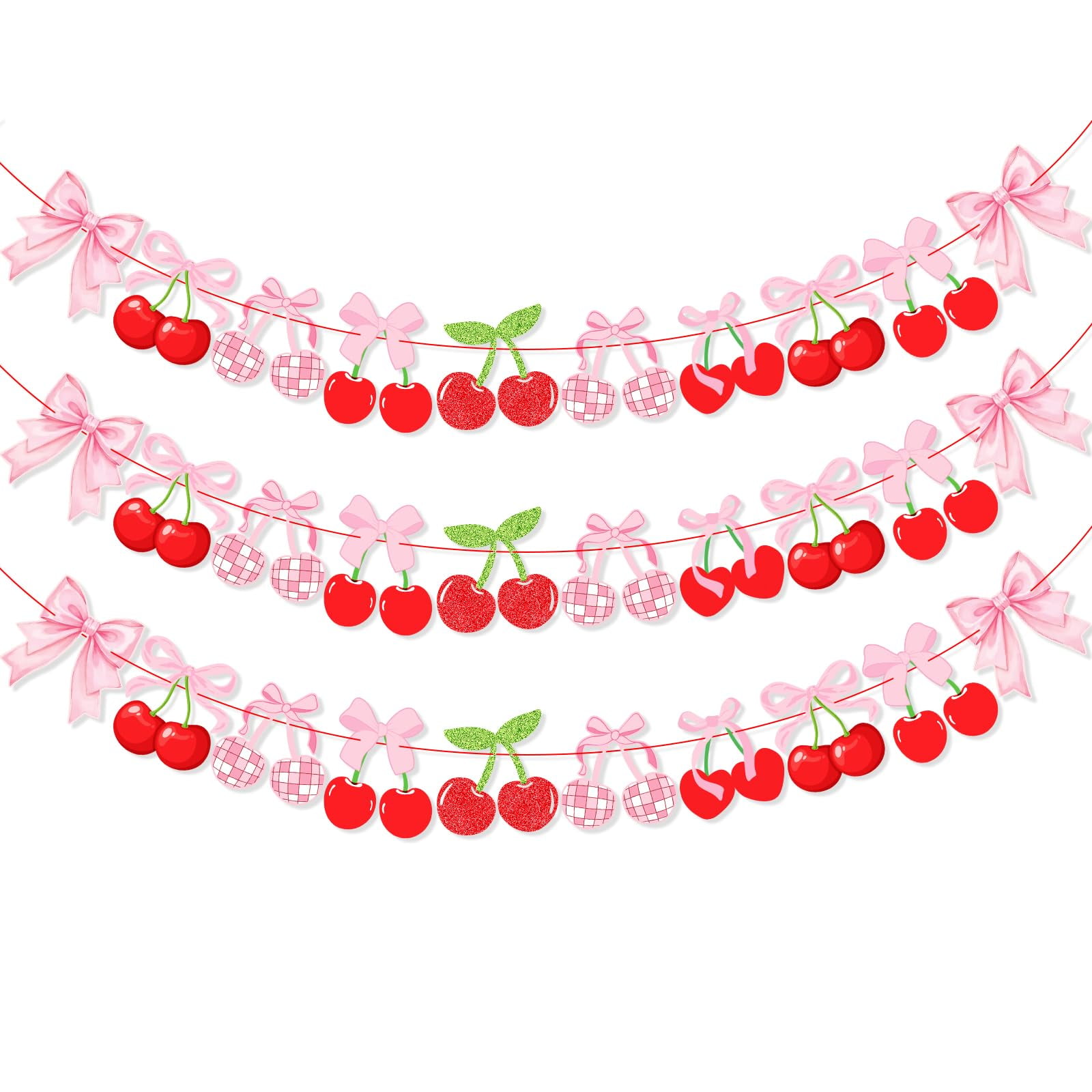Cherry Happy Birthday Banner – Party Decorations, Hanging Garland, Cherry Theme Birthday Decor