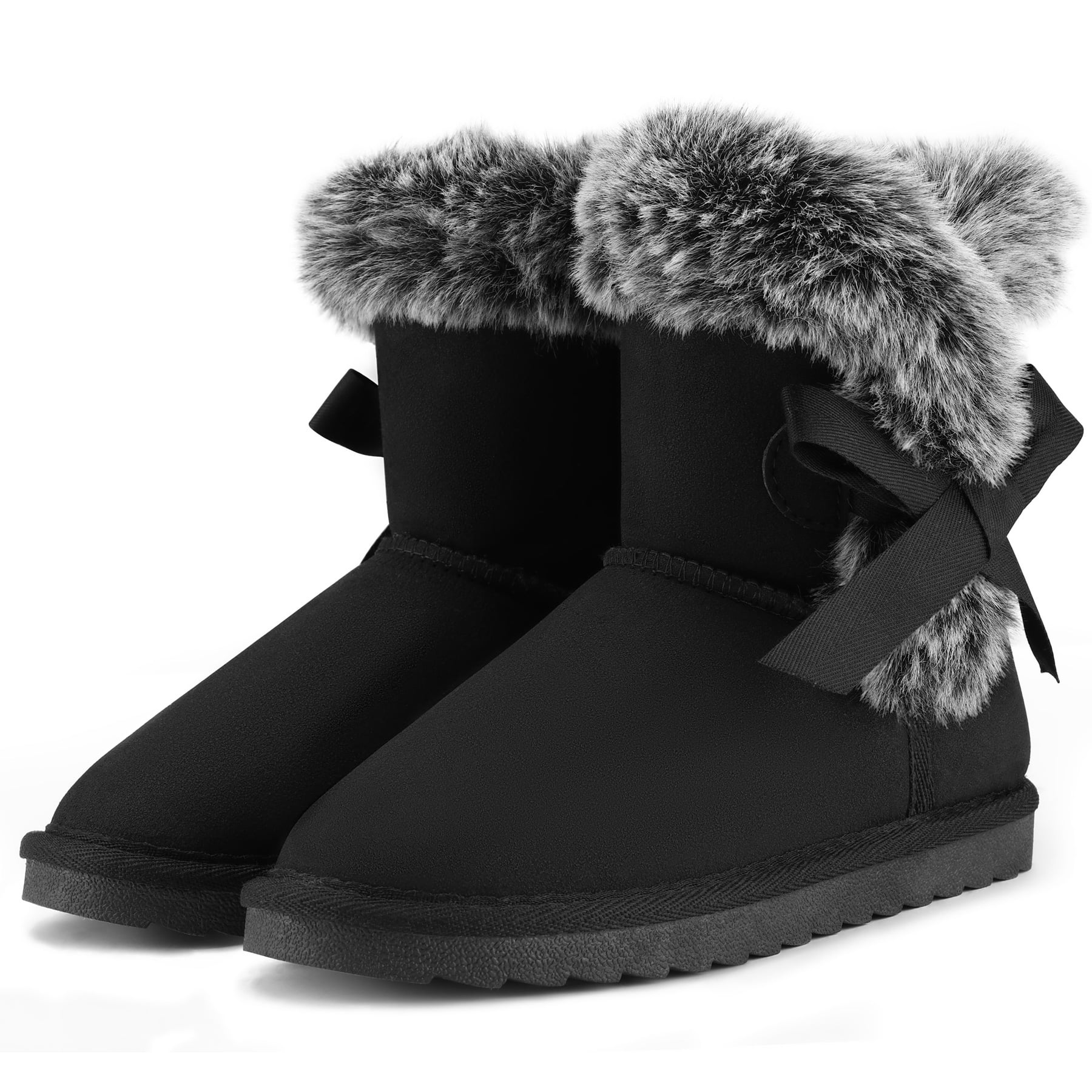 K KomForme Girls Kids Snow Boots for Warmth Black Non-Slip Outdoor ...