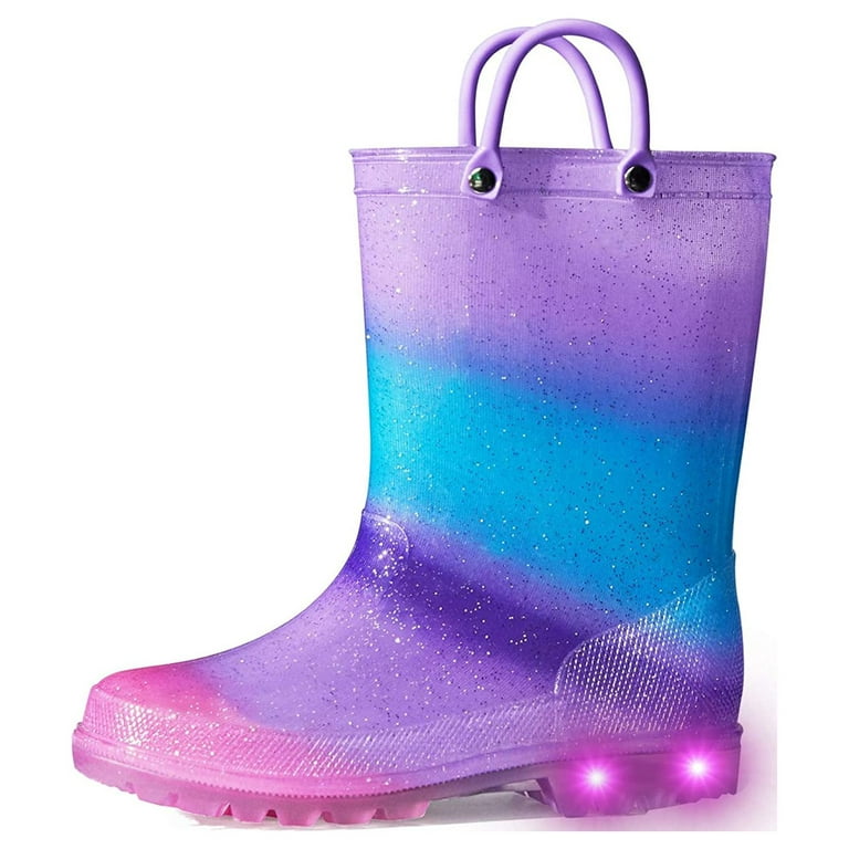 K KomForme Kids Light up Rain Boot Blue Purple Glitter Little Girls Shoes Size 1