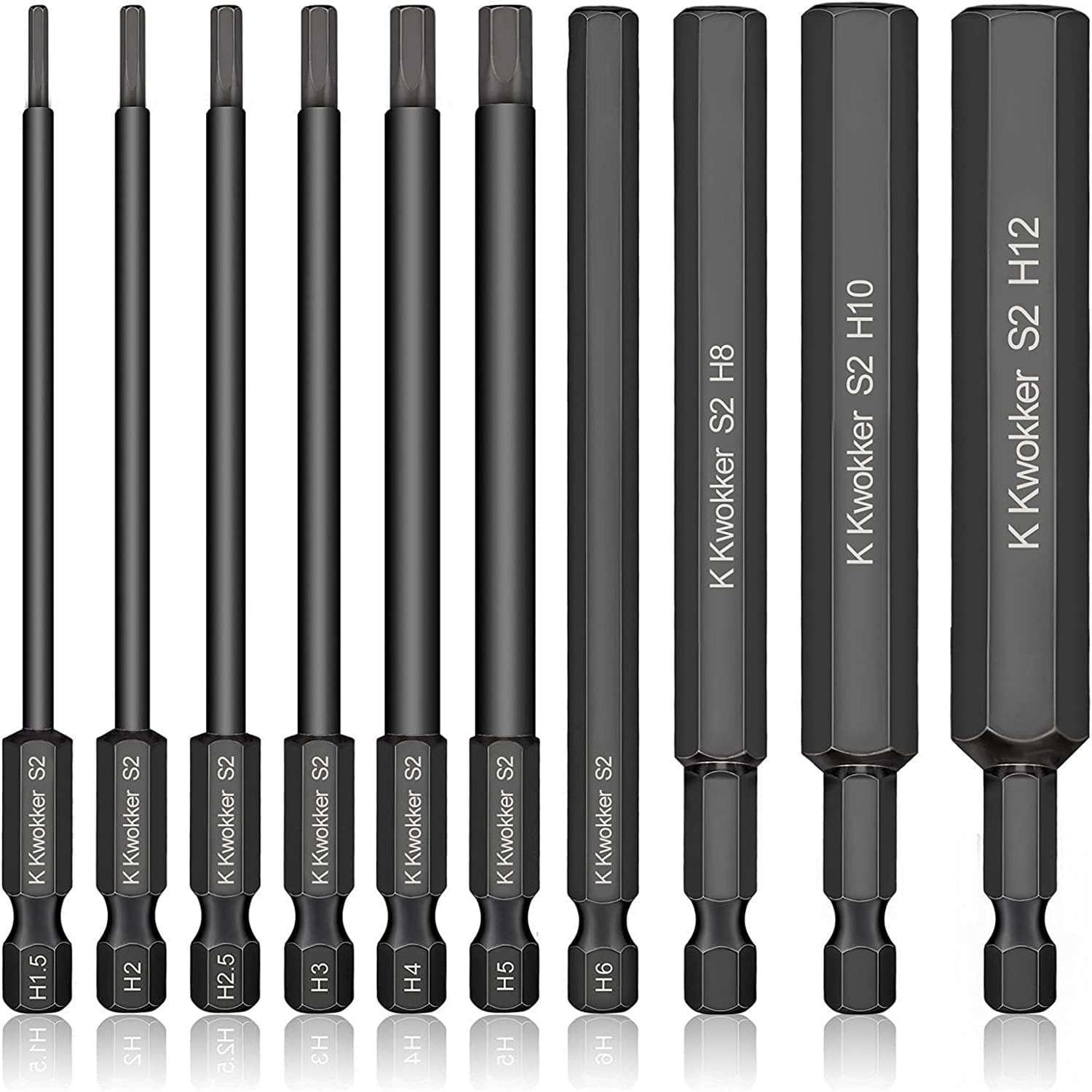 10pcs Hex Head Wrench Screwdriver Drill Bits Set, 1.5mm12mm Black