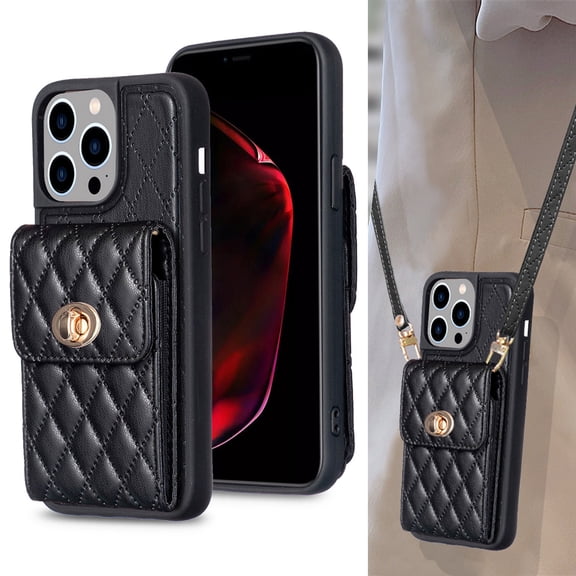 K-LION Crossbody Wallet Case for iPhone 14 Pro Max, iPhone 14 Pro Max Case Wallet Card Holder Soft PU leather Handbag Case for Women Protective Case 6.7 Inch,Black
