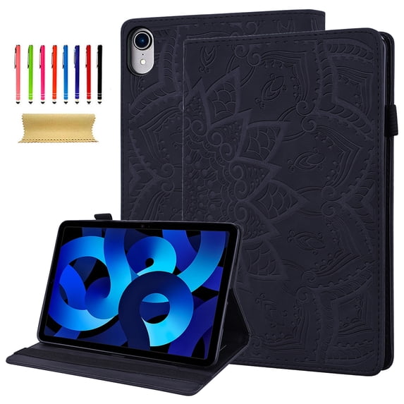 K-LION for iPad 10th Generation Case with Pencil Holder, Embossed Premium PU Leather Folio Case Multi-angle Stand Protective Cover with Card Slots for iPad 10th Gen 10.9 inch 2022,Black