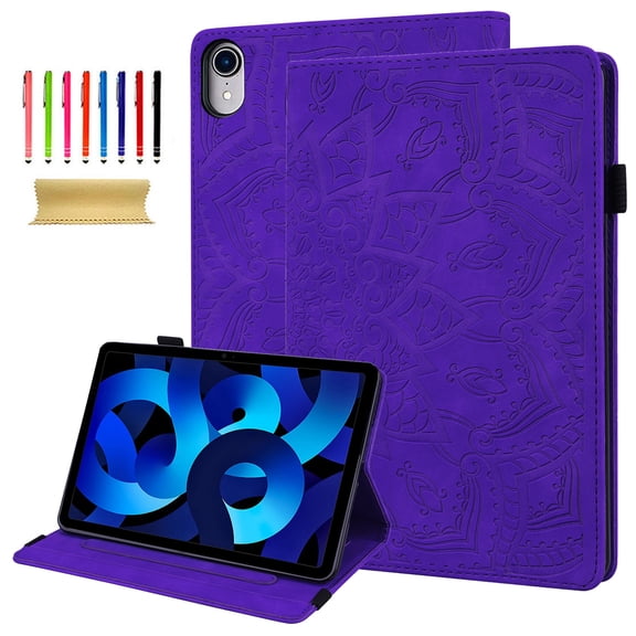 K-LION for iPad 10th Generation Case with Pencil Holder, Embossed Premium PU Leather Folio Case Multi-angle Stand Protective Cover with Card Slots for iPad 10th Gen 10.9 inch 2022,Purple