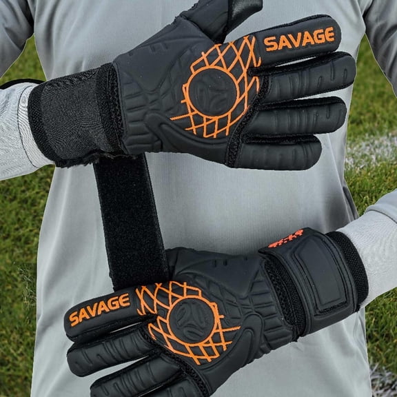 K-LO Goalkeeper Gloves: Savage Blackout Soccer Goalie Gloves - (Unisex, Youth, Kids & Adult) - Fingersaves for Protection | Strong Grip Palm | Sizes 4-11