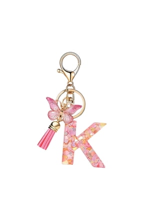 K Letter K Keychain Pendant With Butterfly Tassel Gradient Design For Backpack Purse Car Keys And Accessories Resin Craft Decor