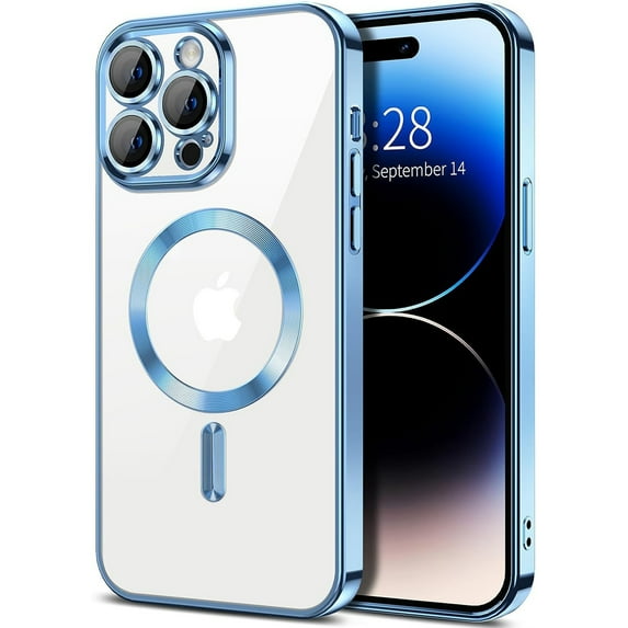 K-Lion for Apple iPhone 15 Pro Clear Case, Luxury Fashion Mag Safe Magnetic Plating Slim Shockproof Protective Case Soft TPU Full Camera Lens Protection Phone Cover for iPhone 15 Pro,Blue