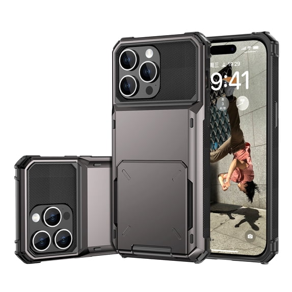 K-Lion for Apple iPhone 15 Pro Max Wallet Case, Fashion Luxury Back Card Holder Heavy Duty Flip Rugged Case Shockproof Anti-Drop Full Protection Hybrid Phone Cover for iPhone 15 Pro Max, Gray