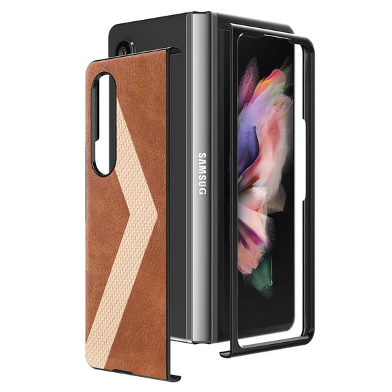 K-Lion Case Compatible with Samsung Galaxy Z Fold 4 (7.6 inch 2022 Release), Durable PU Leather Folding Case Ultra-thin Wear-resistant Anti-drop Business Case Support Wireless Charging, Brown