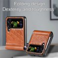 thumbnail image 1 of K-Lion Case for Samsung Galaxy Z Flip 4 (6.7" 2022 Release), Durable PU Leather Texture [Embossed Diamond Grid Pattern] Kickstand Drop Resistant Anti-fall Luxury Vintage Case, Brown, 1 of 12