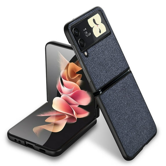 K-Lion Case for Samsung Galaxy Z Flip 4 6.7 inch 2022, Leather Surface Luxury Sea Sand Pattern Drop Resistant Anti-fingerprint Shockproof Thin Case for Galaxy Z Flip 4 (6.7")For Samsung Z Flip 4,,Blue