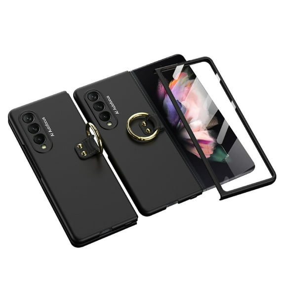 K-Lion Case for Samsung Galaxy Z Fold 3 Rugged Case with Ring Holder Built in Screen Protector Hard PC Shockproof Full Body Hinge Protection Case for Samsung Galaxy Z Fold 3,Black