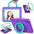 thumbnail image 1 of K-Lion Case for iPad Mini 6 with 360° Rotatable Folding Handle Grip Kickstand  Built-in Screen Protector Removable Shoulder Strap Washable Shockproof Tablet Case For iPad mini 6 2021,Purple, 1 of 8