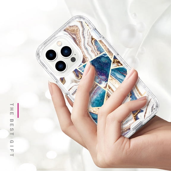 K-Lion Case for iPhone 14 6.1" 2022 Release, Wireless Charging Case Secure Wrap Protective Marble Pattern Luxury Fashion Ultra-thin Light Case For iPhone 14, Triangle Marble