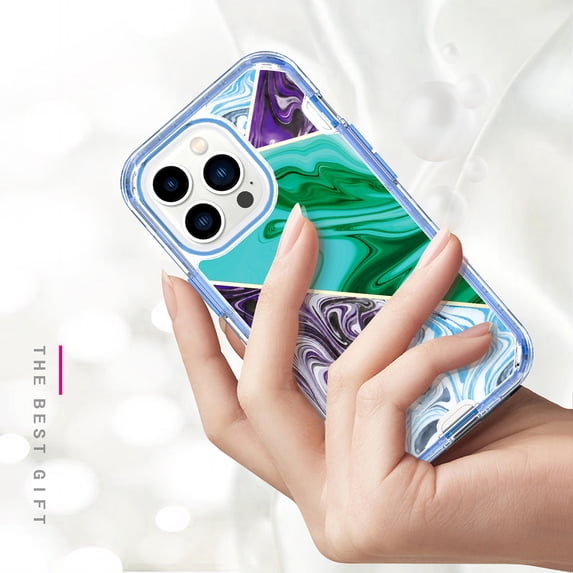 K-Lion Case for iPhone 14 Plus 6.7" 2022 Release, Wireless Charging Case Secure Wrap Protective Marble Pattern Luxury Fashion Ultra-thin Light Case For iPhone 14 Plus, Black & Green Marble