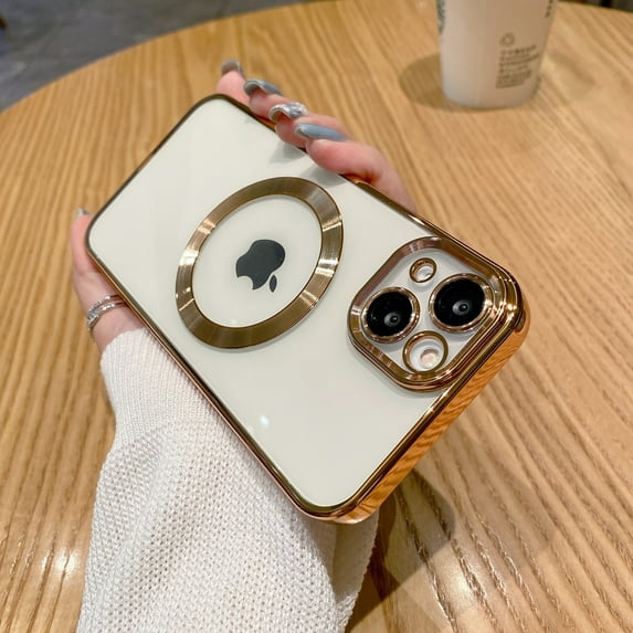 K-Lion Clear Case for iPhone 11 Pro Max 6.5 Inch with Magnetic Magsafe, Raised Lips Camera Lens Protection Plating Edge Electroplated Frame Shockproof Case for iPhone 11 Pro Max,Gold