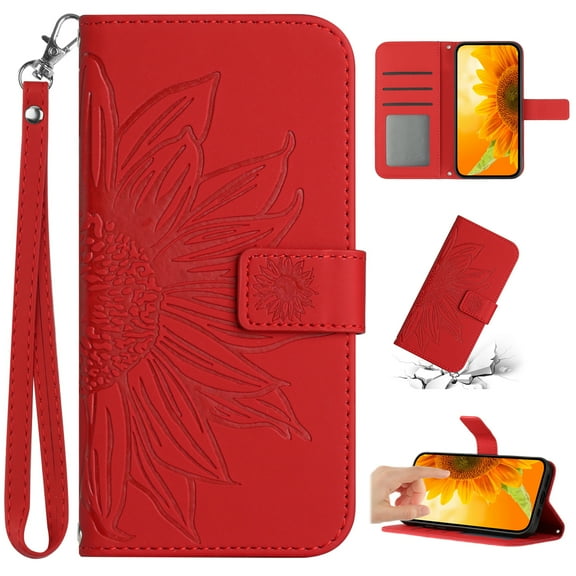 K-Lion Compatible with OnePlus 10 Pro 5G Wallet Case, Skin Touch Feeling Soft TPU Flip Adjustable Stand Case with Credit Card Holder and Wrist Strap,Red
