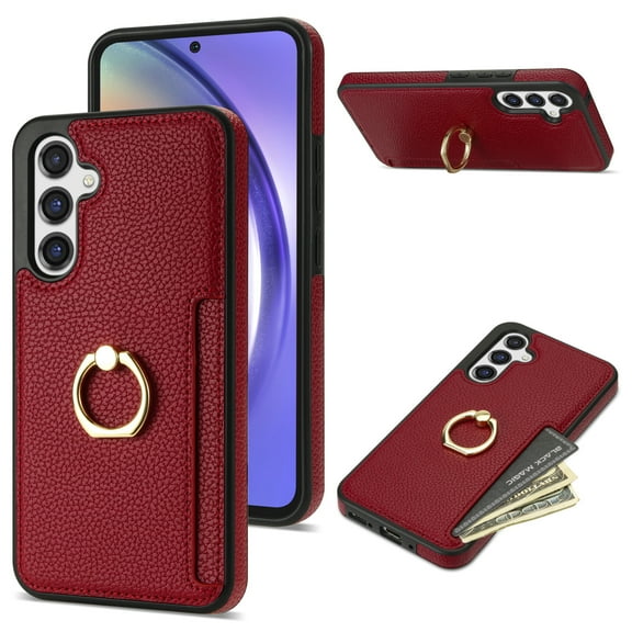 K-Lion Compatible with Samsung Galaxy A54 5G Wallet Case,Luxury PU Leather Shockproof Protective Case Card Holder Slot Ring Holder Kickstand Phone Cover for Samsung Galaxy A54 5G ,Red