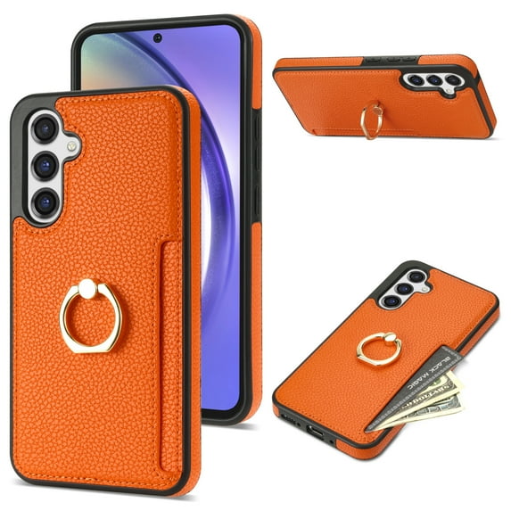 K-Lion Compatible with Samsung Galaxy A54 5G Wallet Case,Luxury PU Leather Shockproof Protective Case Card Holder Slot Ring Holder Kickstand Phone Cover for Samsung Galaxy A54 5G ,Orange