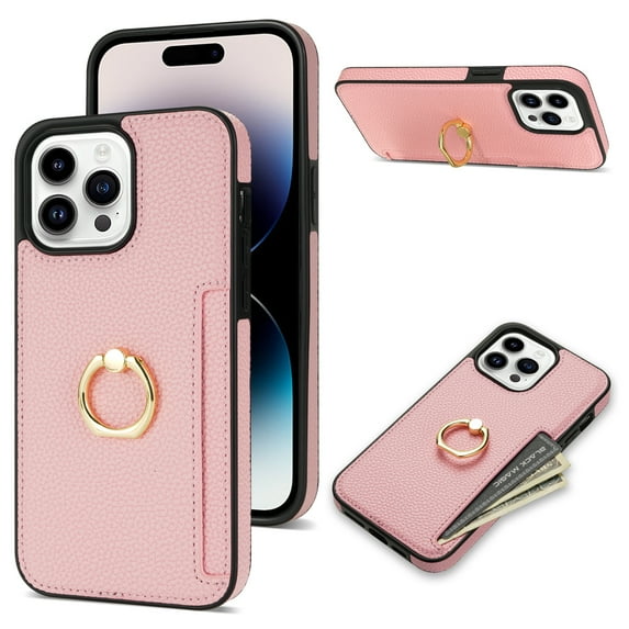 K-Lion Compatible with iPhone 14 Pro Max Wallet Case,Luxury PU Leather Shockproof Protective Case Card Holder Slot Ring Holder Kickstand Phone Cover for iPhone 14 Pro Max ,Pink