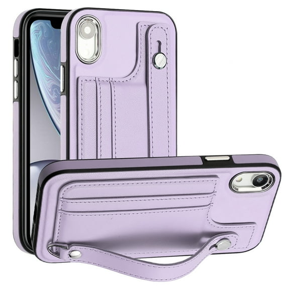 K-Lion Compatible with iPhone XR, iPhone XR Case,Shockproof Rugged PU Leather Card Holder, Phone Protective Heavy Duty Back Cover with Kickstand,Purple