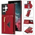 thumbnail image 1 of K-Lion Crossbody Leather Wallet Case for Samsung Galaxy S23 Ultra,with Card Holders Zipper Pocket Kickstand Function Adjustable Shoulder Strap Shockproof Purse Phone Case, Red, 1 of 6