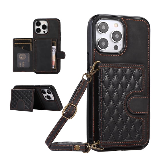 K-Lion Crossbody Wallet Case for iPhone 12 Pro/ iPhone 12 with Card Holder, Shockproof Purse Cover 6.1 Inch with Removable Crossbody Strap,Black