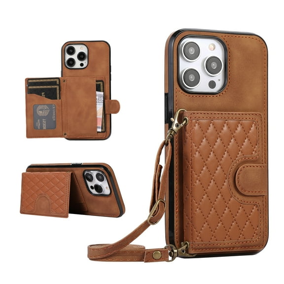 K-Lion Crossbody Wallet Case for iPhone 14 with Card Holder, Shockproof Purse Cover with Removable Crossbody Strap Compatible with iPhone 14,Brown