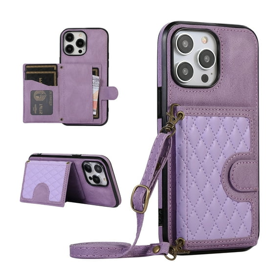 K-Lion Crossbody Wallet Case for iPhone 11 Pro Max with Card Holder, Shockproof Purse Cover with Removable Crossbody Strap Compatible with iPhone 11 Pro Max,Purple