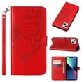 thumbnail image 1 of K-Lion Fit for Apple iPhone 14 Wallet Case with Wrist Strap,Drop Protection Flower & Butterfly Embossed Leather Magnetic Clasp Flip Stand Credit Card Slots Phone Cover,Red, 1 of 9