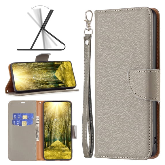 K-Lion Flip Case for iPhone 11 Pro Max ,Premium Card Slots Kickstand Shockproof Protective Case Minimalist Lychee Leather Wallet Cover with Strap for iPhone 11 Pro Max,Gray