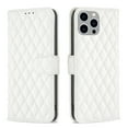 thumbnail image 1 of K-Lion Flip Folio Case for iPhone 14 Pro, PU Leather Case TPU Shell Kickstand Full Body Protection Embossed Lines Diamond Pattern Card Holder Cash Pocket Fashion Case for iPhone 14 Pro, White, 1 of 8
