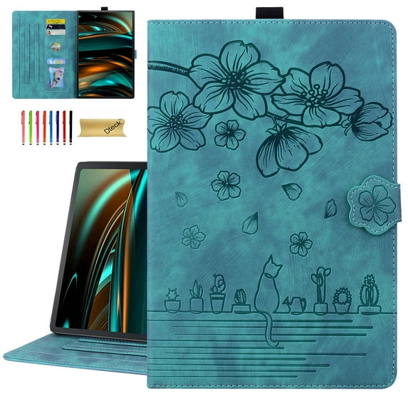 K-Lion Flip Tablet Case for Samsung Galaxy Tab A9 8.7 Inch 2023 Model SM-X110/X115/X117 , Cute Embossed Pattern Adjustable Angle Stand Shockproof Protective Case Card Slot Holder Wallet Cover ,Green