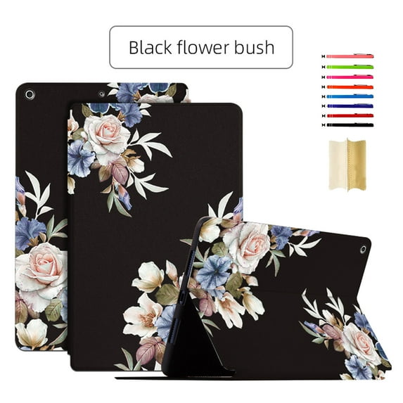 K-Lion Folio Flip Case for iPad 9th 8th 7th Generation 10.2 inch 2021 2020 2019 Release,Lightweight Slim Shockproof Case Soft TPU Stand Smart Leather Cover for iPad 9th/8th/7th Gen,Black Flower Bush