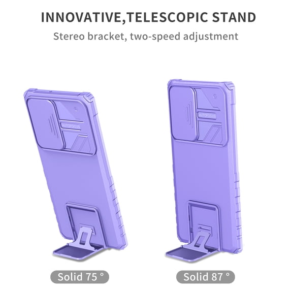 K-Lion For Samsung Galaxy S22 Ultra,Shockproof TPU Frame Slide Lens Protector Kickstand Hard Case Cover,Purple