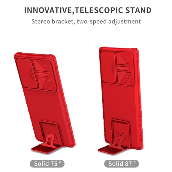 K-Lion For Samsung Galaxy S22 Ultra,Shockproof TPU Frame Slide Lens Protector Kickstand Hard Case Cover,Red