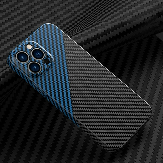 K-Lion For iPhone 12 Pro Max,Slim Shockproof Lens Protector Carbon Fiber Hard PC Case Cover,Blackblue