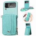 thumbnail image 1 of K-Lion for Galaxy Z Flip 4 Wallet Case, Detachable Card Holder Zipper Premium PU Leather Flip Case Shockproof Adjustable Crossbody Strap Phone Cover for Samsung Galaxy Z Flip 4 5G 2022, Green, 1 of 10