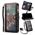 thumbnail image 1 of K-Lion for Google Pixel 6a Wallet Case, Retro RFID Blocking Card Holder Zipper PU Leather Case Shockproof Full Body Phone Cover with Wrist Shoulder Strap for Google Pixel 6a,Black, 1 of 7